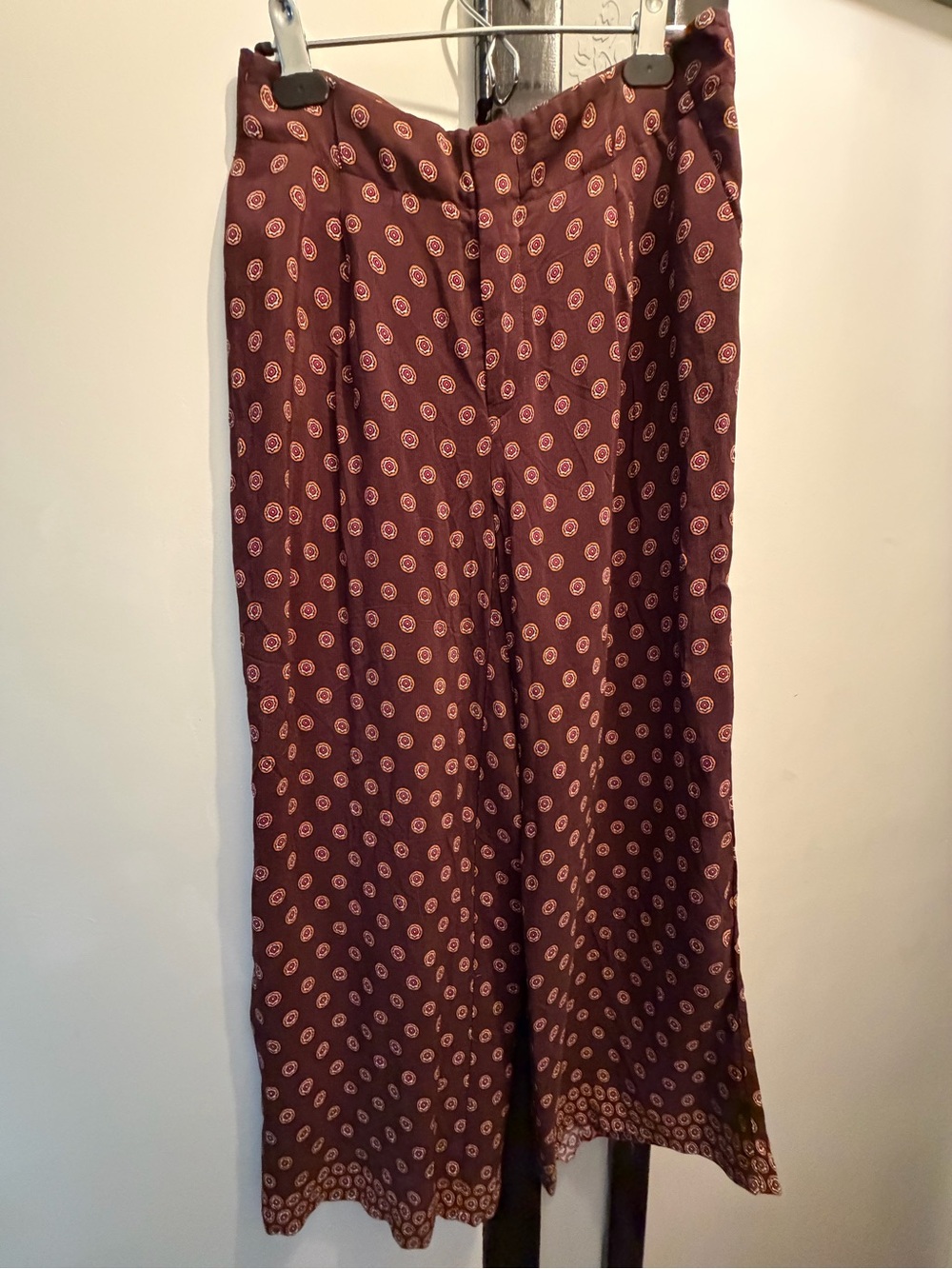 Anthropologie Maroon Floral-Print Blouse with Orange and Pink Accents